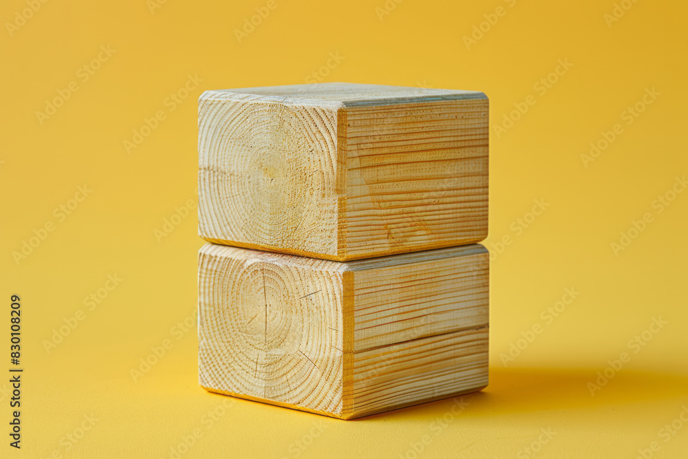Poster scene of four wooden cubes arranged in a cross shape, creating a minimalist plaza against a uniform 