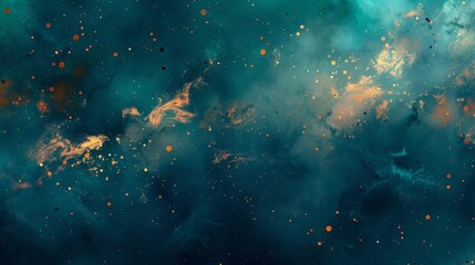 Fototapeta premium Autumn-inspired abstract with dark teal sienna and glowing gold particles background