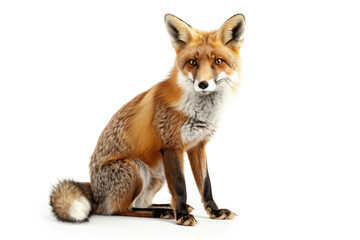 Obraz premium Curious Red Fox Sitting and Tilting Head on White Background