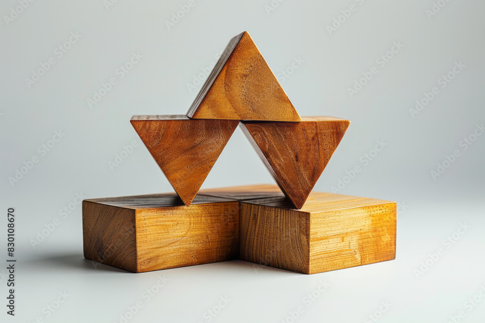 Poster image of three wooden cubes forming a triangular structure, creating a simple and expressive pavilio