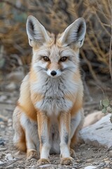 Obraz premium Fennec fox resting contentedly, enjoying the warm sunlight and squinting adorably