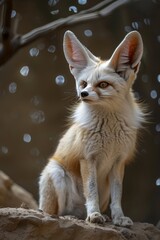 Beautiful fennec fox gazing at the stars, sitting serenely in the desert at night