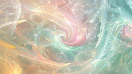Fototapeta premium Swirling spring patterns in pale pink soft teal and lemon yellow background