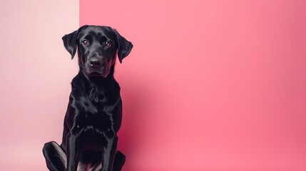 large dog posing on colorful background