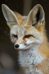 Obraz premium Fennec fox sitting quietly in the desert at night, nocturnal wildlife photography