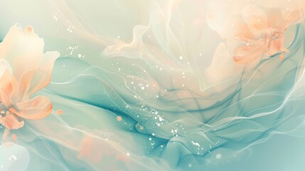 Serene spring-themed abstract design pale blue light peach background