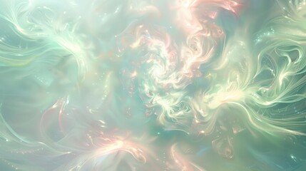 Intricate spring background with swirling patterns of pale green light pink and sky blue luminous points background