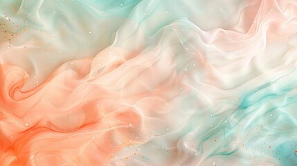 Fototapeta premium Serene spring abstract with coral blue green gradients and shimmering specks background
