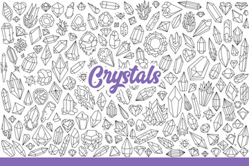 Precious crystals of various shapes for making jewelry or expensive amulets. Beautiful natural crystals and minerals created by nature and collected by geologists. Hand drawn doodle