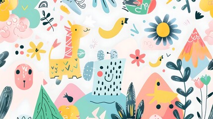 Whimsical Nature Inspired with Diverse Flora and Fauna Elements