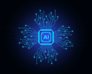 Microchip Artificial intelligence AI circuit board futuristic digital abstract tech technology glowing background