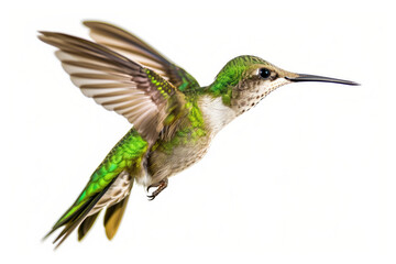Vivid Hummingbird In Flight On White Background