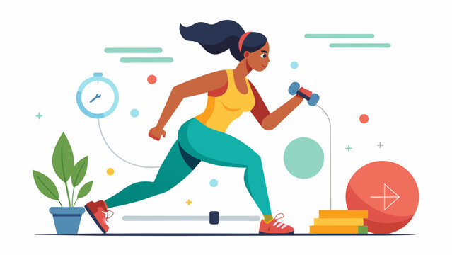 A woman incorporates interval training into her workouts aiming to improve her cardiovascular endurance and burn more calories.. Vector illustration