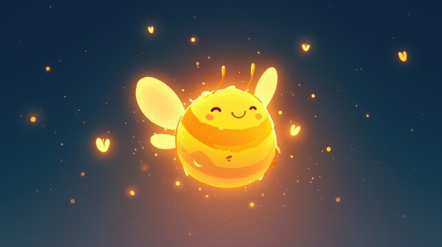A cartoon firefly with a glowing belly stands out against a dark background