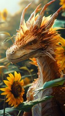 Obraz premium Sunlit Dragon Among Blooming Sunflowers