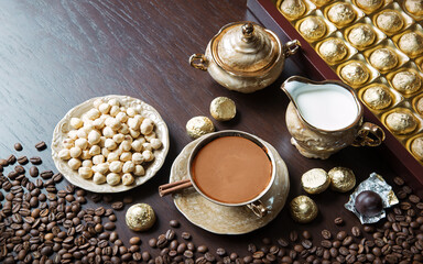 Sweets on the background of coffee still life