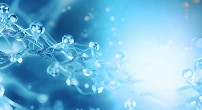 Blue glowing molecule structure on a blue background