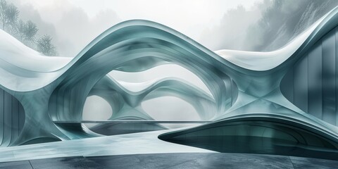 An artistic interpretation of a cutting-edge architectural design for a futuristic building, showcasing innovative shapes and materials