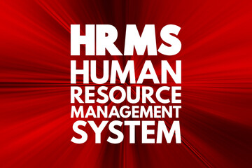 HRMS Human Resource Management System - suite of software applications used to manage human resources and related processes, acronym text concept background