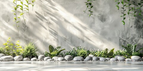 A garden featuring a variety of rocks and plants arranged in a harmonious design