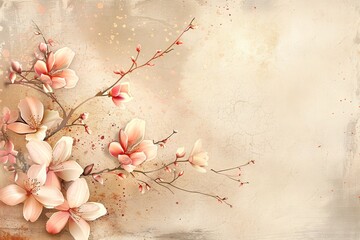 Spring Peach Blossoms with Japanese Paper Background