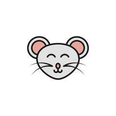 Cute laughing and smiling mouse animal. Colored vector rat icon and logo. Isolated illustration on a white background.