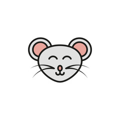 Cute laughing and smiling mouse animal. Colored vector rat icon and logo. Isolated illustration on a white background.