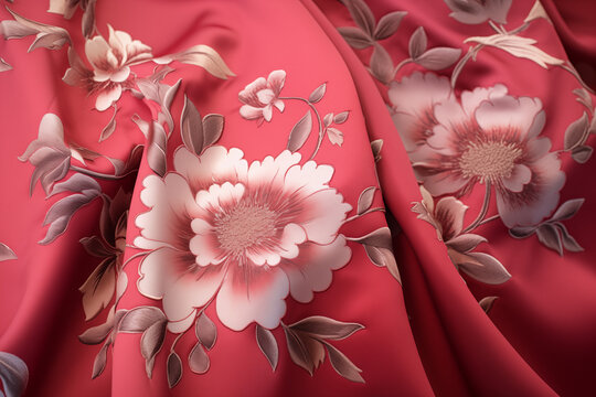 Botan (Peony) flowers pattern depicted in classical kimono in Japanese style