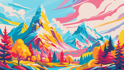 Vibrant Autumn Landscape with Majestic Mountains and Colorful Foliage