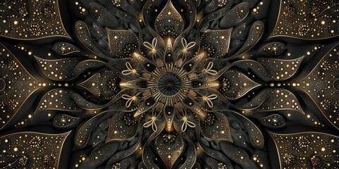 Computer generated gold and black flower in intricate design