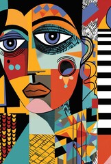 Colorful Abstract Cubist Portrait of Woman
