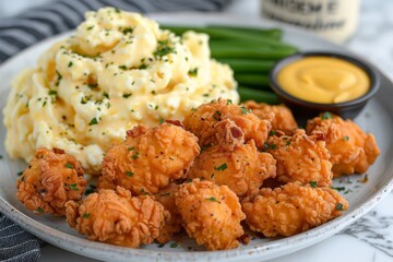 Plate of Food With Mashed Potatoes and Green Beans