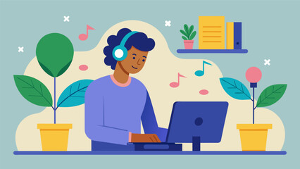 A student diligently typing up their research on the effects of music on plant growth making sure to cite all sources.. Vector illustration