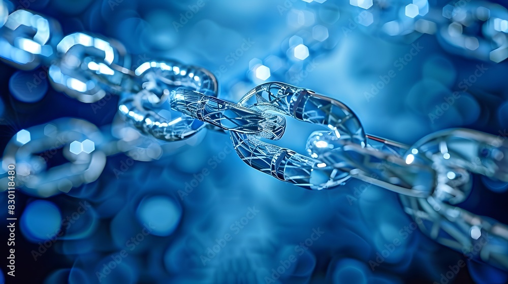 Poster graphic depicting a digital network with chains interconnected, conveying concepts of security, conn
