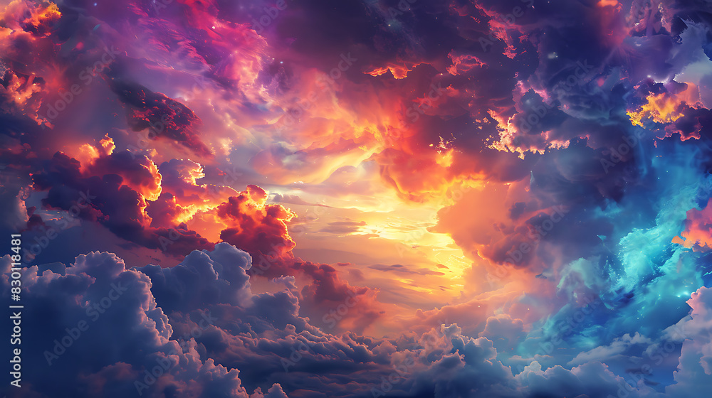 Aufkleber vivid and dramatic sunset sky filled with clouds displaying an array of colors.