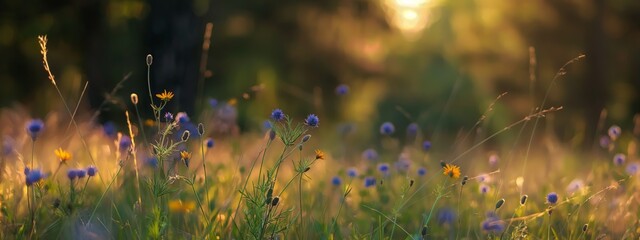 purple flowers, summer and spring flower grass field, wildflower field
 - Powered by Adobe