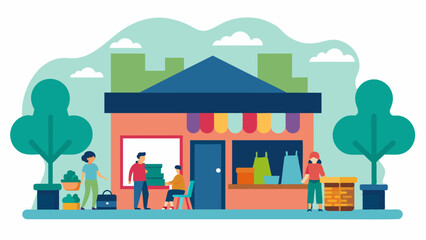 A community thrift store where residents can donate or take items for free providing resources for those struggling financially.. Vector illustration
