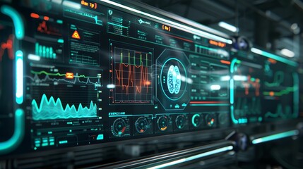 A futuristic health monitoring system displaying vital signs and health data in real-time