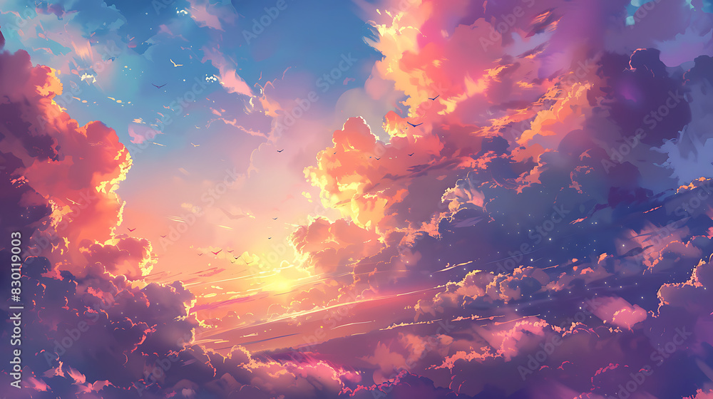 Aufkleber vivid and dramatic sunset sky filled with clouds displaying an array of colors.