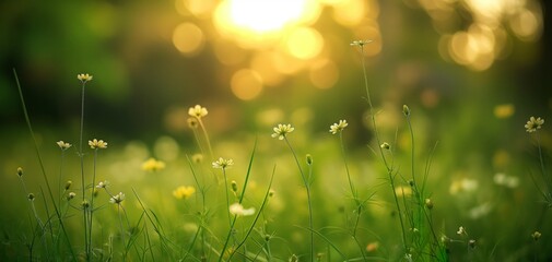 Obraz premium white small tiny daisy flowers, summer and spring flower grass field, wildflower field 