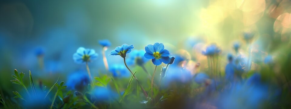 blue flowers, summer and spring flower grass field, wildflower field