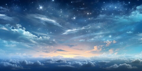 "Starry Sky with Sunlit Clouds: Soft Colors Creating an Upward Visual Effect". Concept Photography, Nature, Starry Sky, Sunlit Clouds, Soft Colors