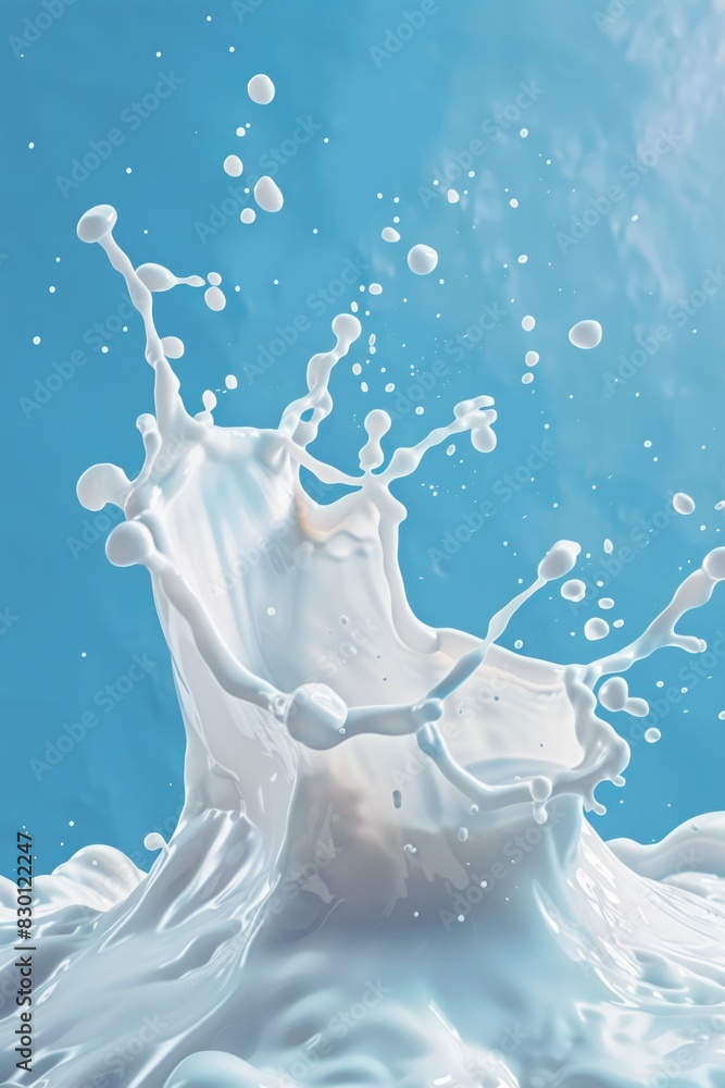 Poster a splash of milk is splashing out of a container