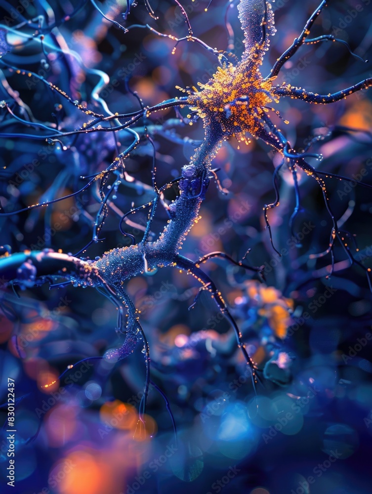 Aufkleber a blue and orange image of a brain with a bunch of small dots on it. the image is abstract and has a