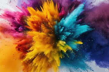 A colorful explosion of paint with a yellow and blue center. The explosion is vibrant and energetic, with a sense of movement and excitement. The colors are bright and bold, creating a dynamic