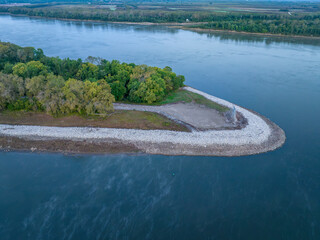 upstream entry to the Chain of Rock Bypass Canal from the Mississippi River above St Louis, aerial...