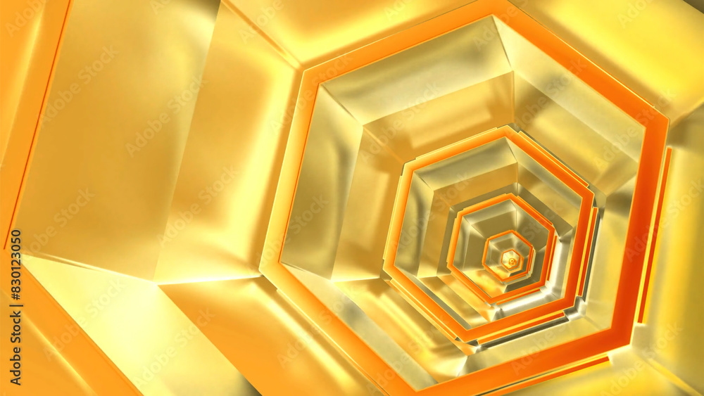 Poster animation of a fall in a colorful hexagonal sci fi tunnel. motion. bright fractal shaped corridor.