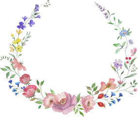 Watercolor floral wreath. Hand drawn illustration for greeting cards, invitations. Vector EPS.