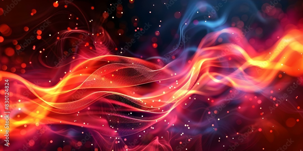 Poster a hightech red wave with glowing dots for data visualization concept. concept data visualization, te