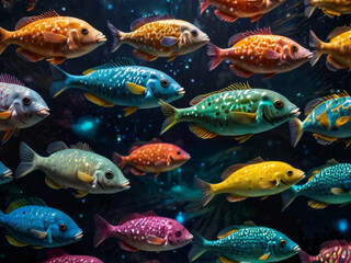 Fototapeta premium Many colorful fish, abstract background